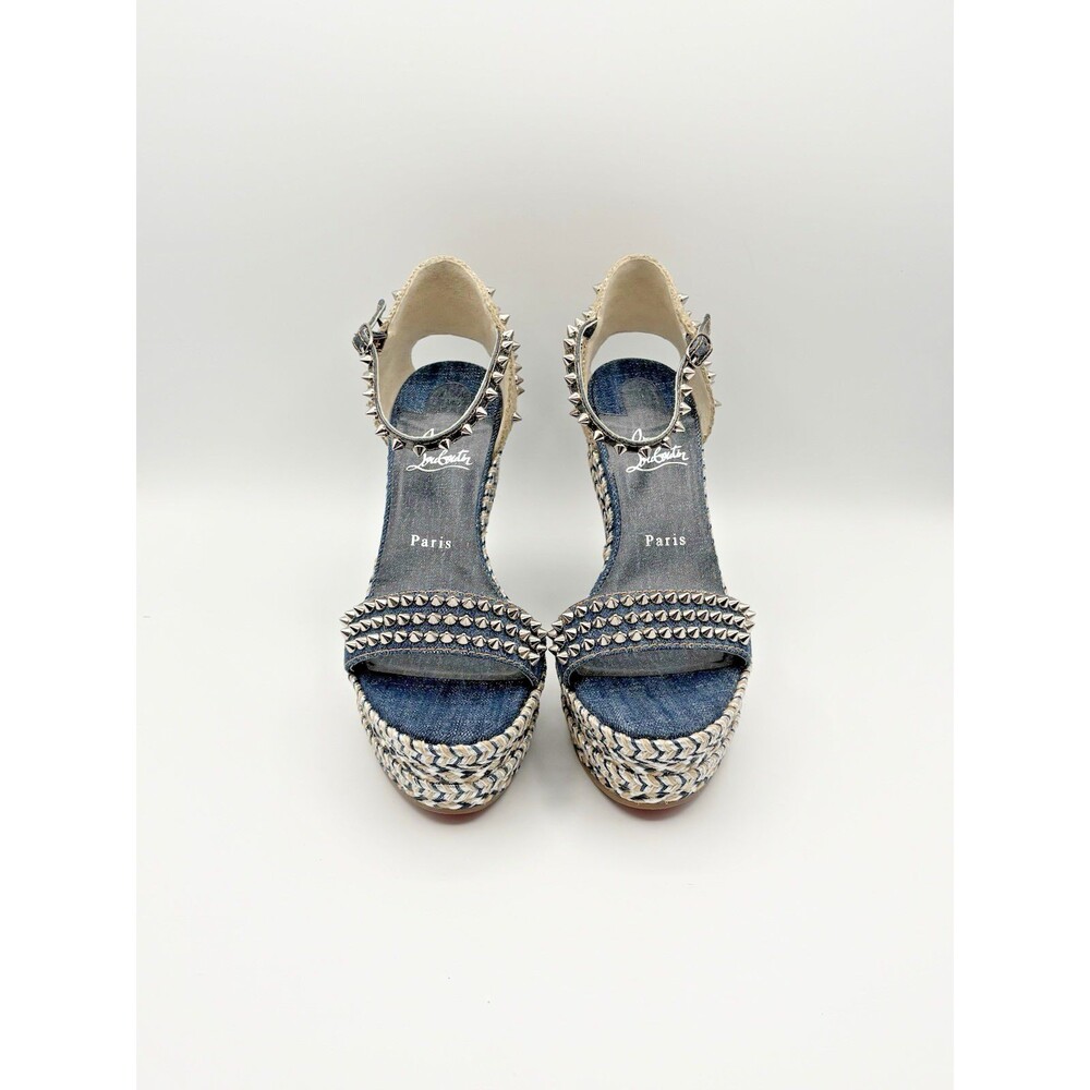 Christian Louboutin Madmonica 110 Denim Spiked Wedge Espadrilles Size EU 40 - Picture 3 of 10